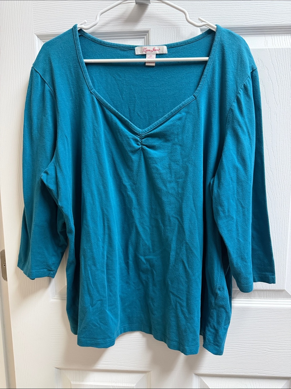 Zena Teal 3/4 Sleeve V-Neck Top